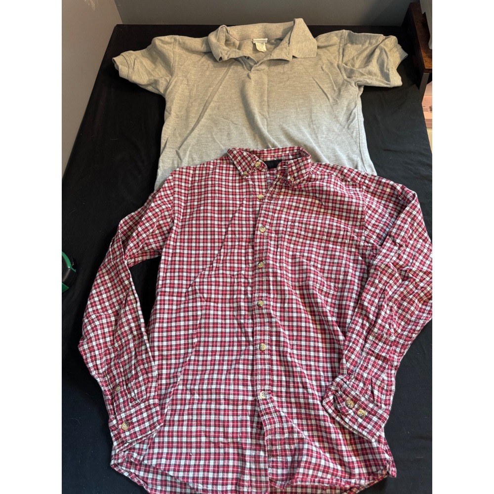 Boys Shirt Bundle Red‎ Oak Plaid Button Down & TKS Basics Gray Polo Size 14/16